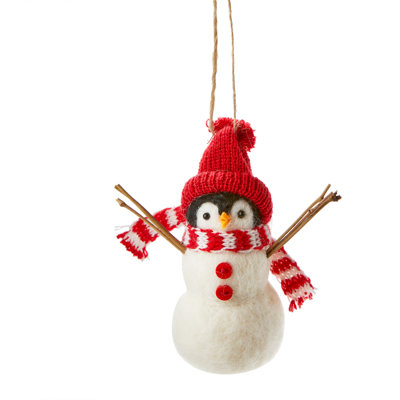 Snowman Penguin Ornament White Wool Christmas