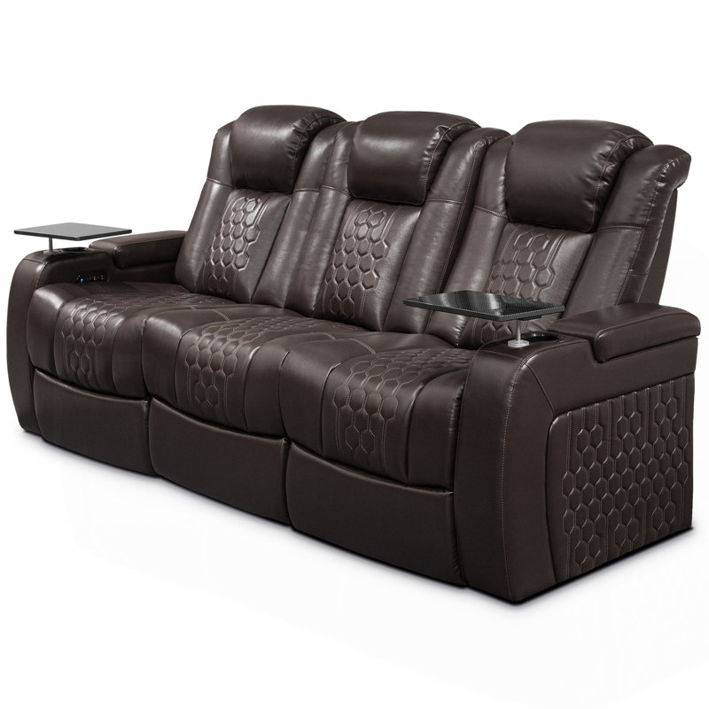 Fauteuil inclinable électrique 86,6 po 3 PC avec nappa de grain supérieur, relaxation entièrement réglable, charge intelligente, éclairage à DEL RVB dynamique, CAFÉ