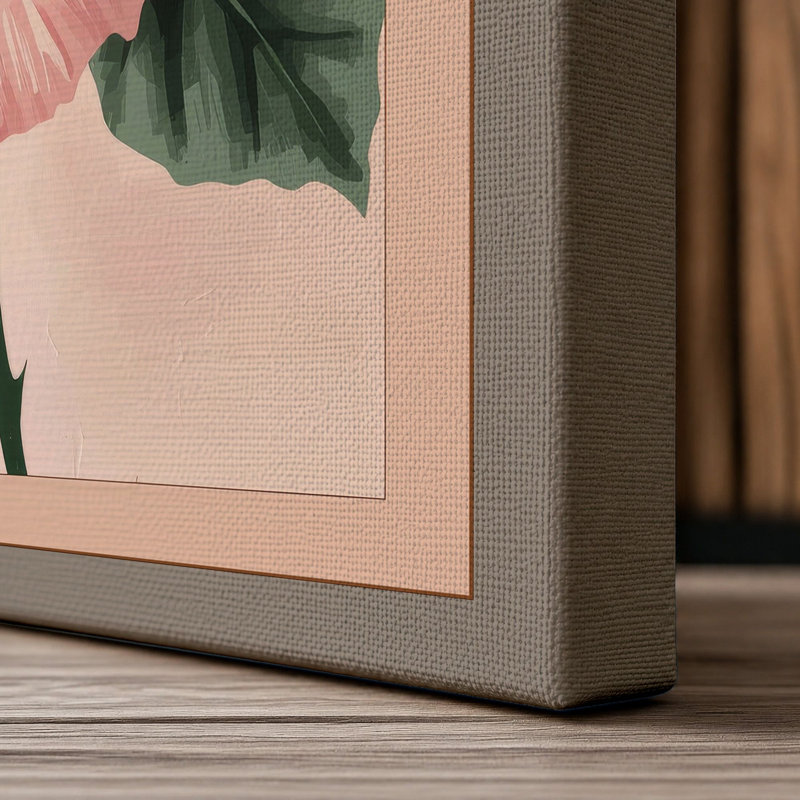 Hibiscus in Bloom Botanical - Wrapped Canvas, 36x24 - 91.4 x 61.0 cm, Taupe Border