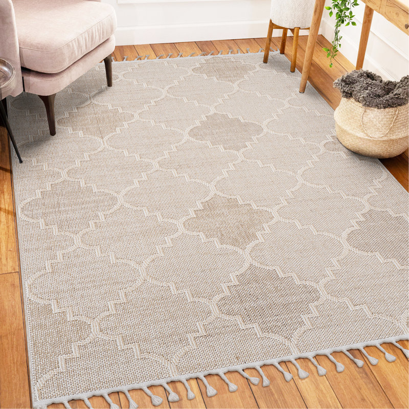 8X10 Cream /Trellis Indoor/Outdoor Area Rug, Rectangle 5'3" x 7'6"