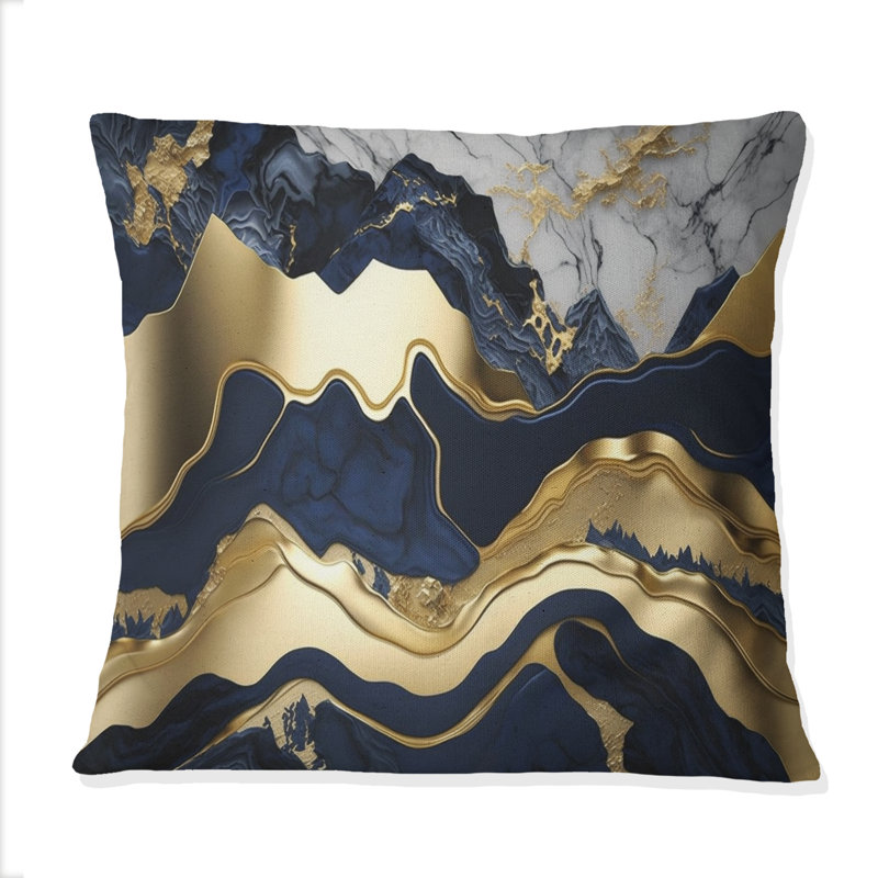 Coussin bleu et or captivant Abstraction I - Abstract, 16" x 16"