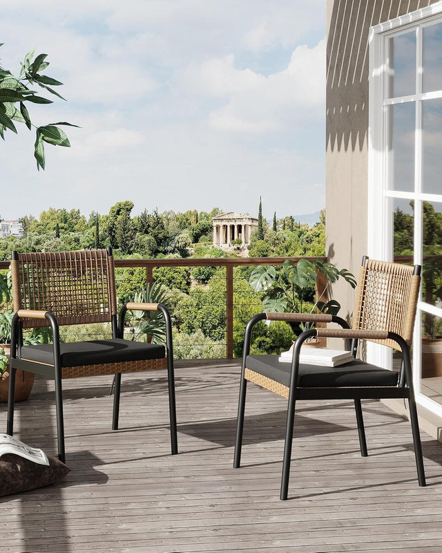 4 chaises de patio empilables en rotin pour terrasse avec coussins - structure en métal, toutes saisons pour terrasse