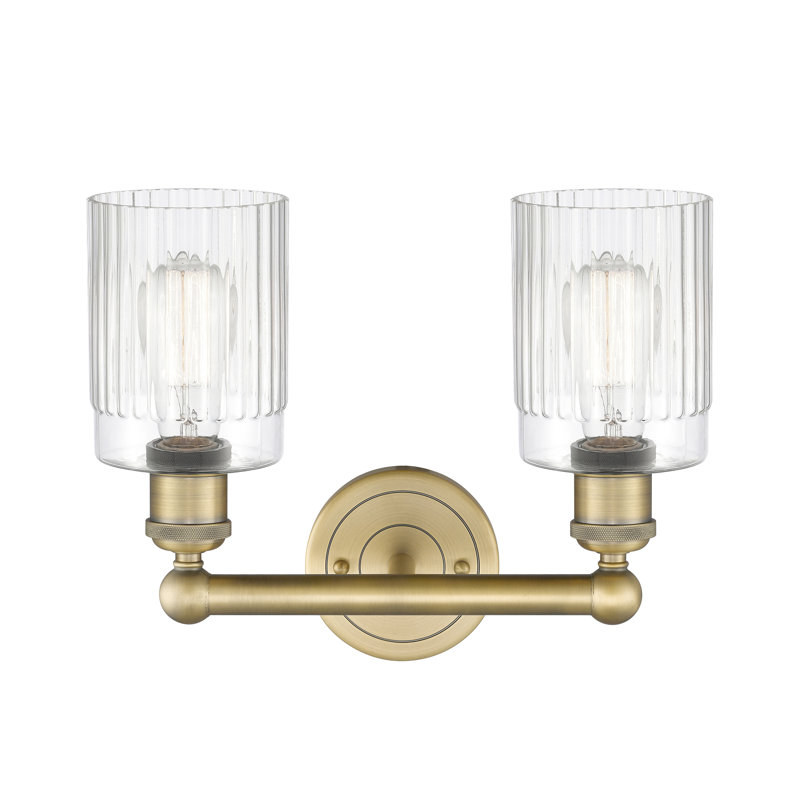 Kamena 13.5" W 2-Light Dimmable Vanity Light, Brushed Brass, Clear