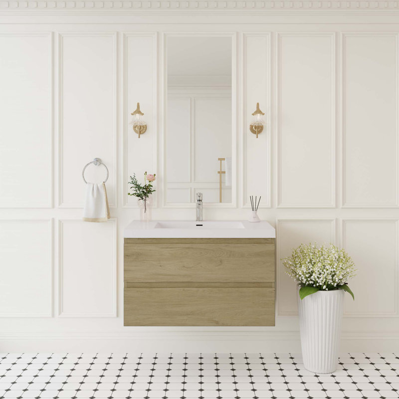 Meuble-lavabo flottant avec lavabo, Chêne, 36"