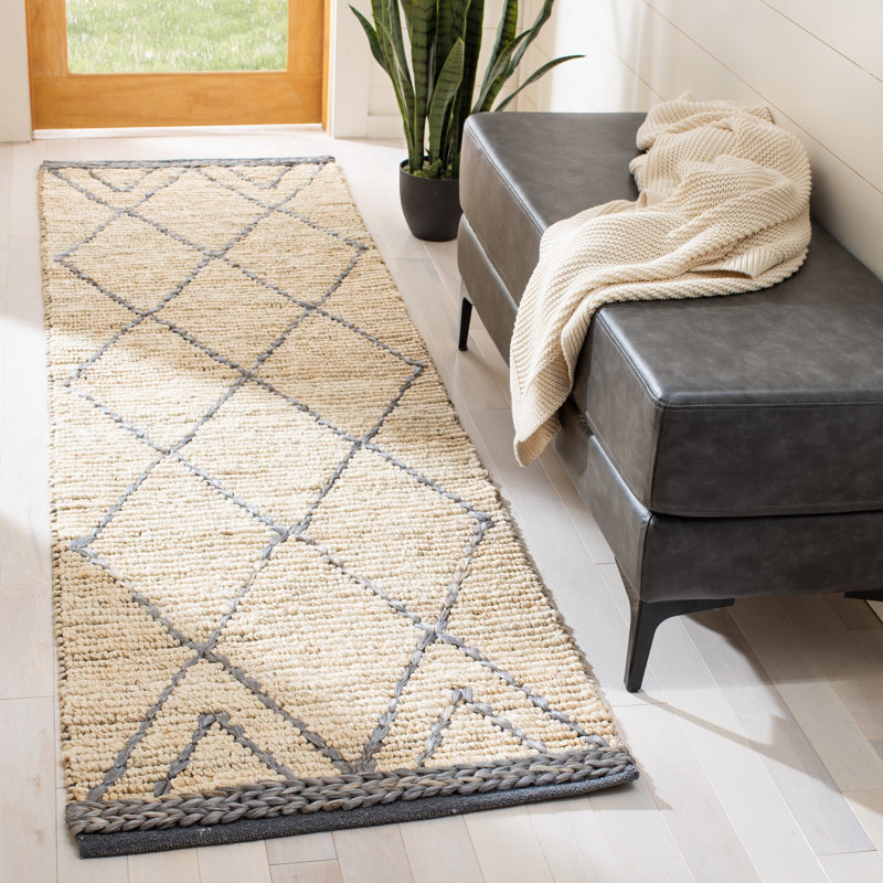 Frederika Natural Fiber Hand Woven Jute/Cotton Geometric Rug in Natural/Gray, Runner 2'3" x 8'