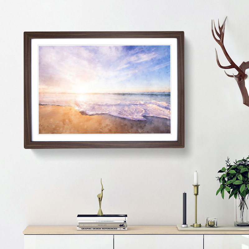 San Diego Beach - Single Picture Frame Painting on MDF, 62cm H x 87cm W x 2cm D, Walnut Framed