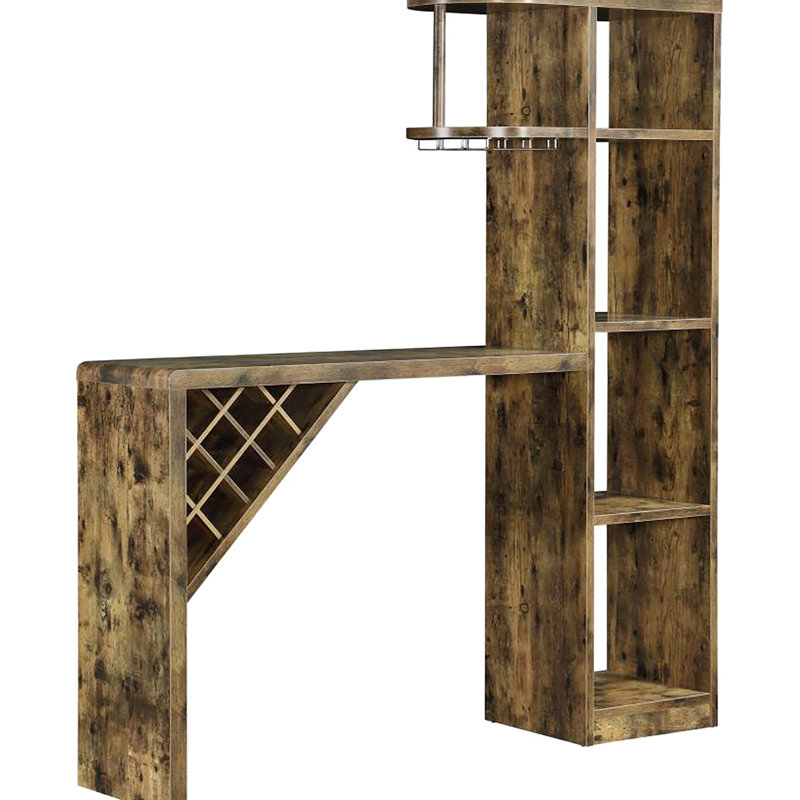 Table de bar rustique avec muscade antique et compartiment à vin - aspect repas