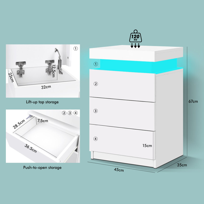 Aquilah 45cm W Manufactured Wood Bedside Table, White
