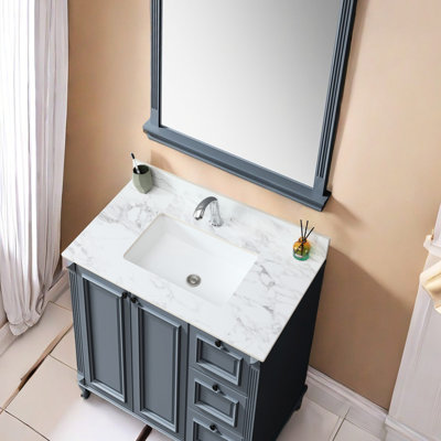Comptoir de meuble-lavabo de salle de bain en pierre frittée 37 "X 22" - comptoir rectangulaire en céramique à saleté et à saleté Modern Essential