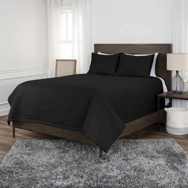 Ensemble de courtepointe réversible 100% polyester 3 pièces , Grand, Noir