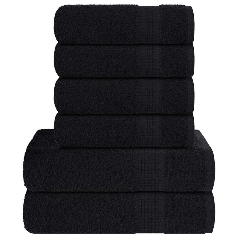 Towel Set 360 Gsm 100% Cotton, Black, 6 Piece Towel Set