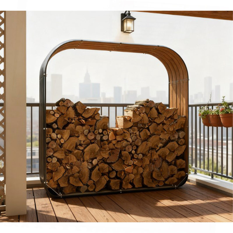 Support de rangement pour bois de chauffage en acier galvanisé avec rebord caoutchouté
