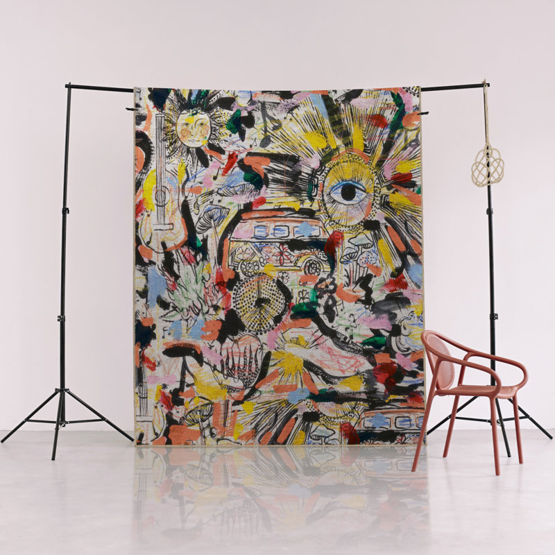 Tapis décoratif multicolore à motif abstrait rétro, Tapis de couloir 3 pi 3 po x 9 pi 10 po