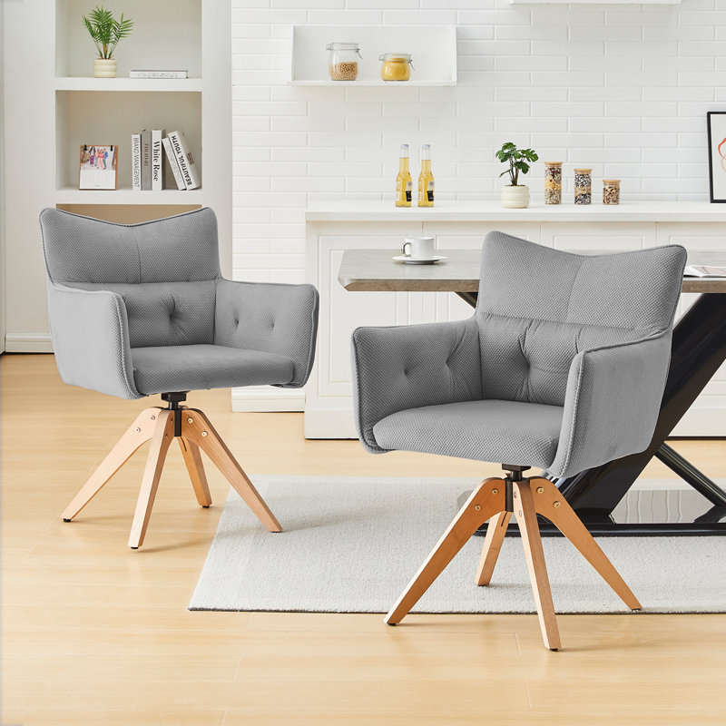 Single Living Room Armchair, Velvet Upholstery 360 Swivel Accent Chair Solid Wood Legs, Grey