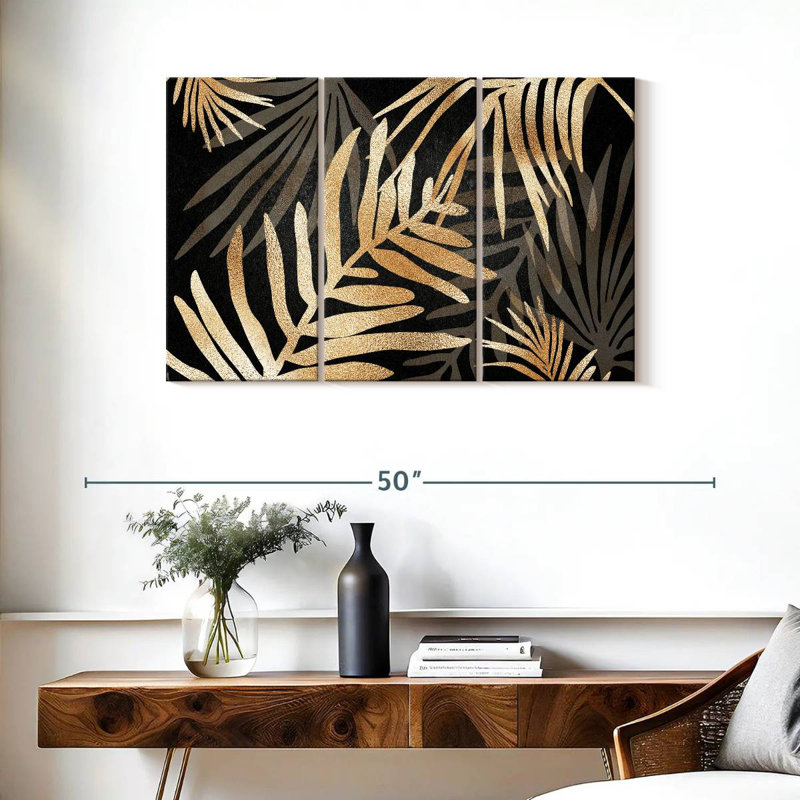 Harnek Glam Leaves Black Gold I, 24" H x 38" W