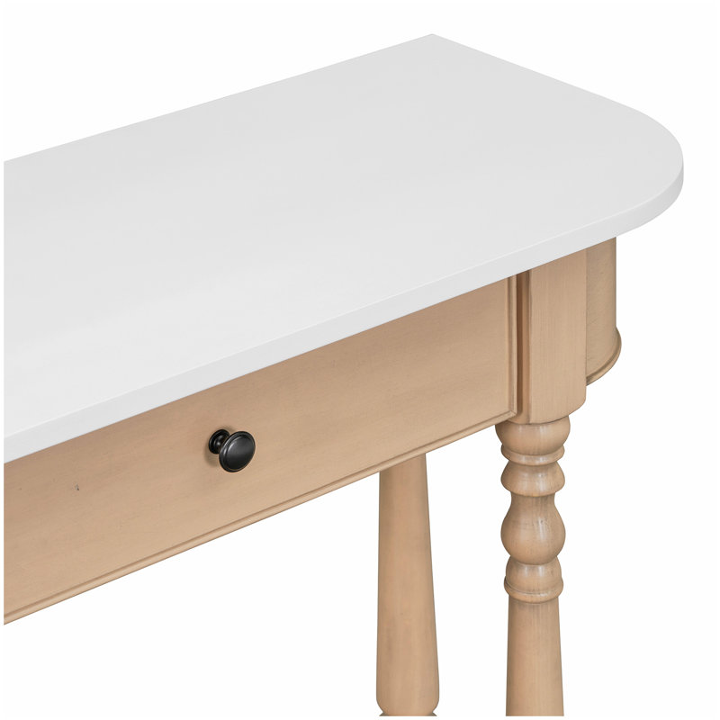 TREXM Narrow Console Table with Curved Corner, Retro Entryway Table with Top Drawer and Open Shelf, Sofa Table Console Tables for Entryway, Hallway and Living Room (Beige+White)