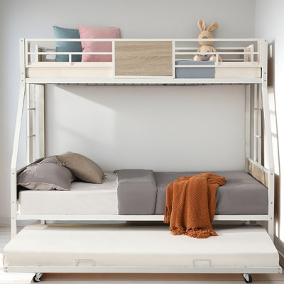 Twin Over FULL Metal Bunk Bed With Trundle 2 - Side Ladder And Full-Length Guardrail, No Box Spring Needed, Large Under Bed Storage, Easy Assemble