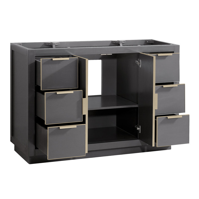 Austen 48'' W Single Bathroom Vanity Base, Twilight Gray/Matte Gold