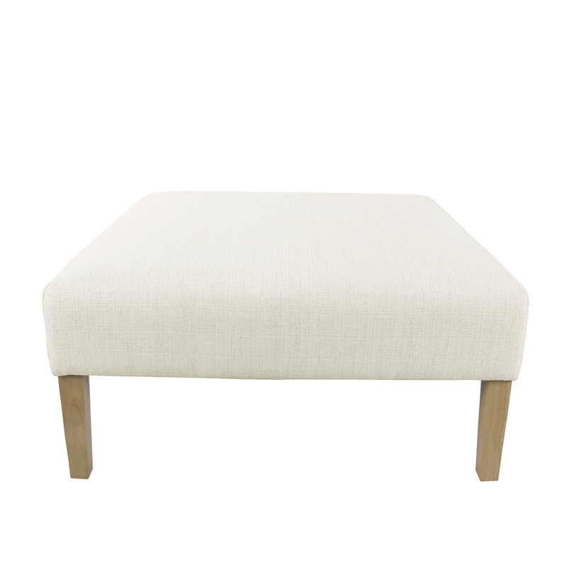 Dan Square Coffee Table Ottoman, Brown Wood, Cream Polyester 36 Inch