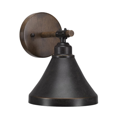 Blacksmith Wall Sconce Shown In Painted Wood-look Metal & Dark Granite Finish With 7" Dark Granite Cone Metal Shade