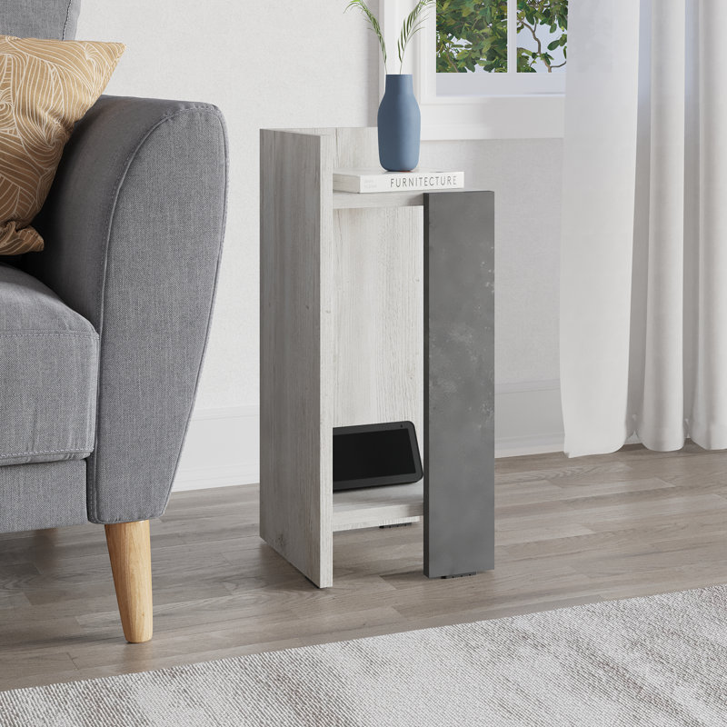 Lochlan Modern Compact Nightstand Bedside Table 25 x 27 x 60cm  Bedroom Furniture, Ancient White, Left Orientation