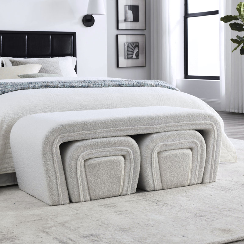 Modern Contemporary Upholstered Nesting Bench, White