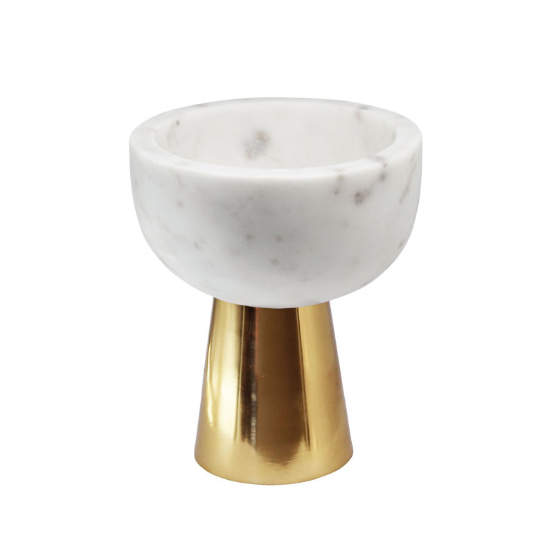 White Marble Decorative Bowl with Brass Stand