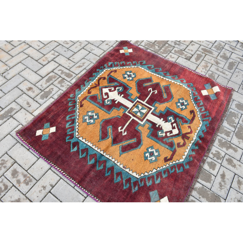 Tapis turc Oushak fait à la main dans des tons de rouge vif, idéal pour les chambres à coucher et les espaces d'inspiration bohémienne