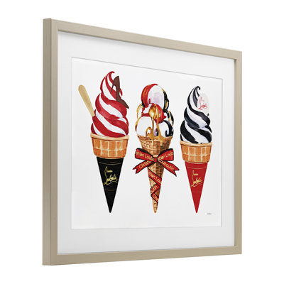 Cônes de crème glacée rouges et noirs, reproduction sous verre, design par Amanda Greenwood