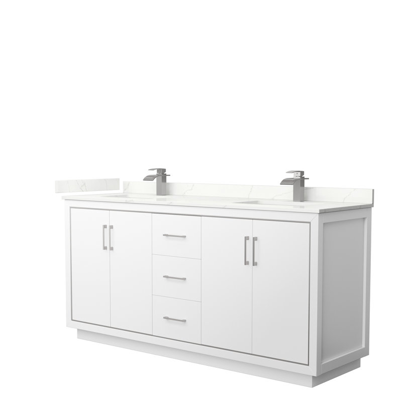 72'' W Double Vanity, Brushed Nickel, White, Giotto Quartz