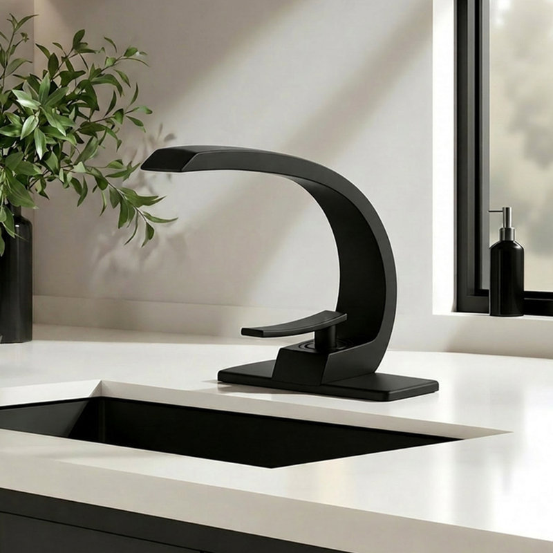 Single-Hole Single-Handle Bathroom Faucet With Drain Assembly, Matte Black