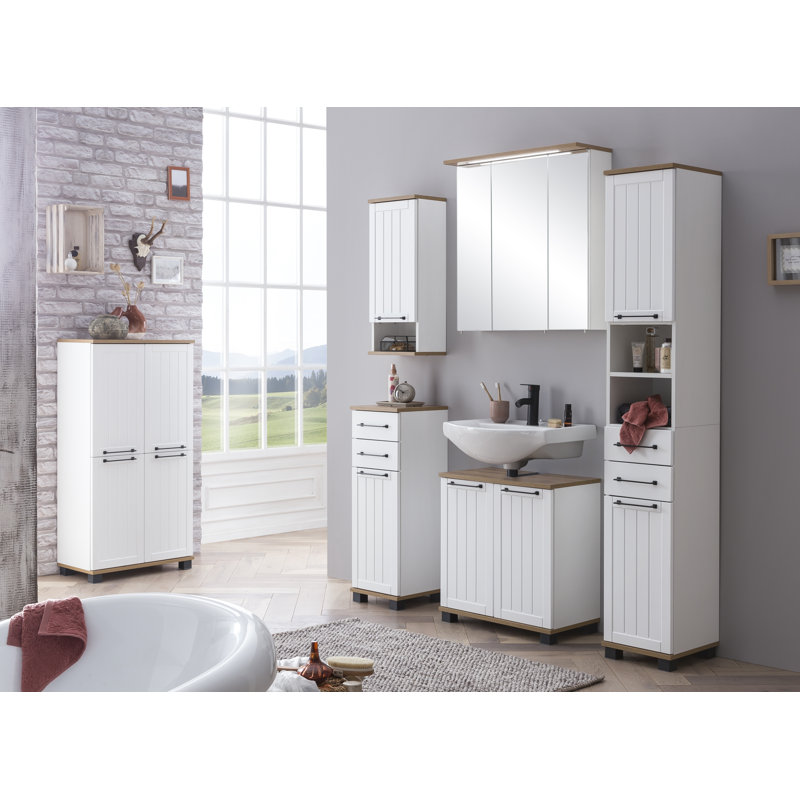 Alapaha Washbasin Base Cabinet in Country Oak/ Matt White, Matt white/Oak
