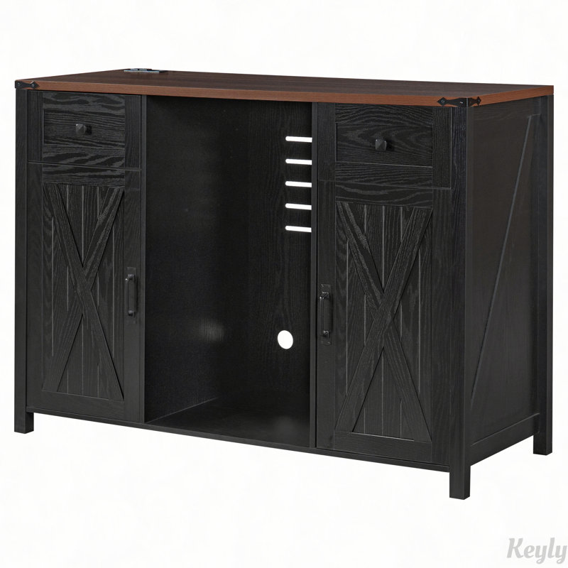 Armoire réfrigérée de style champêtre avec prise électrique et espace de rangement, Walnut/Black