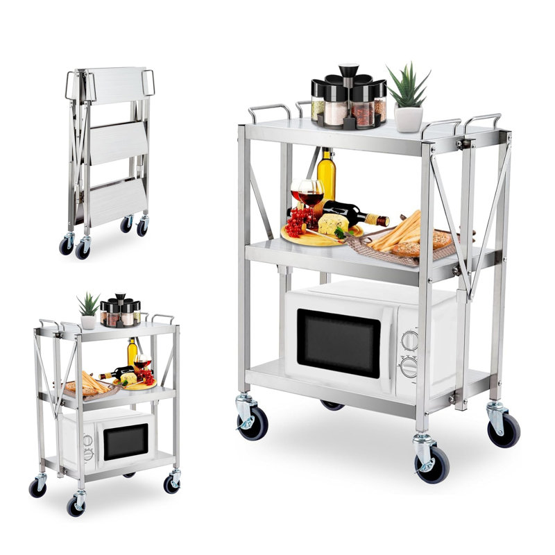 3-tier Foldable Service Carts With Wheels