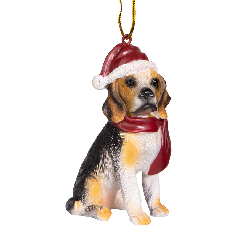 Festive Beagle Dog Ornament with Santa Hat and Scarf