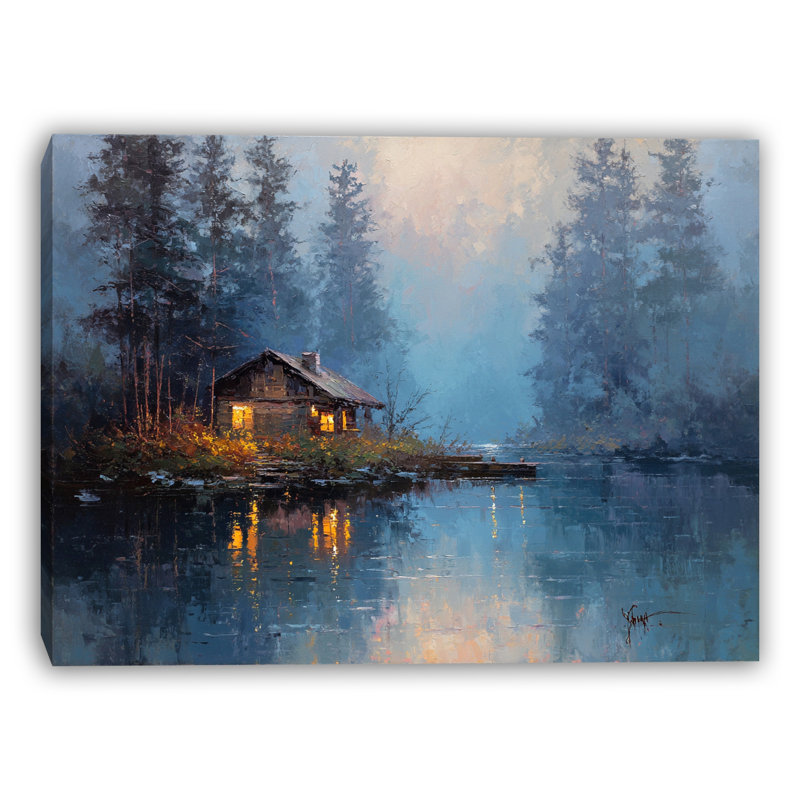 «Cabin by the Quiet Lake», art mural sur toile tendue, H 30 po x l 40 po