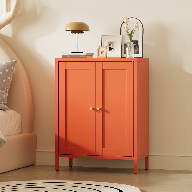 31.5" Tall Metal Side Cabinet with 2 Doors and 2 Adjustable Shelves, Orange