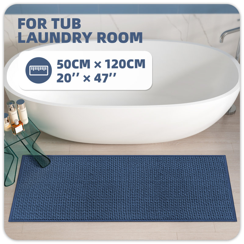 Idalee Bath Rug with Non-Slip Backing, Blue, 24''W x 36''L