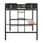 Lit mezzanine double en métal avec bureau et tablettes