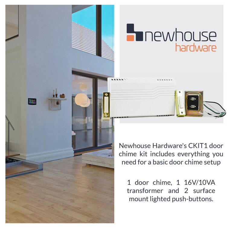 Newhouse Hardware Wireless Door Chime Kit with Remote, 150 ft. Operating Range, Push Button, 32 Chimes, White Wcmp