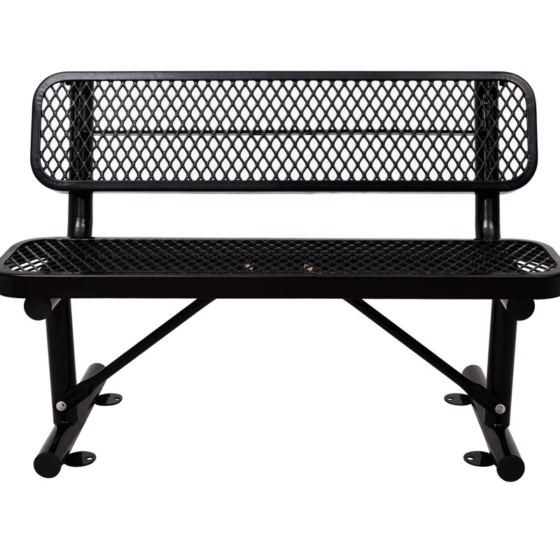 Banc d'extérieur de 1,20 m avec structure en acier noir résistant aux intempéries (chaleur et froid).