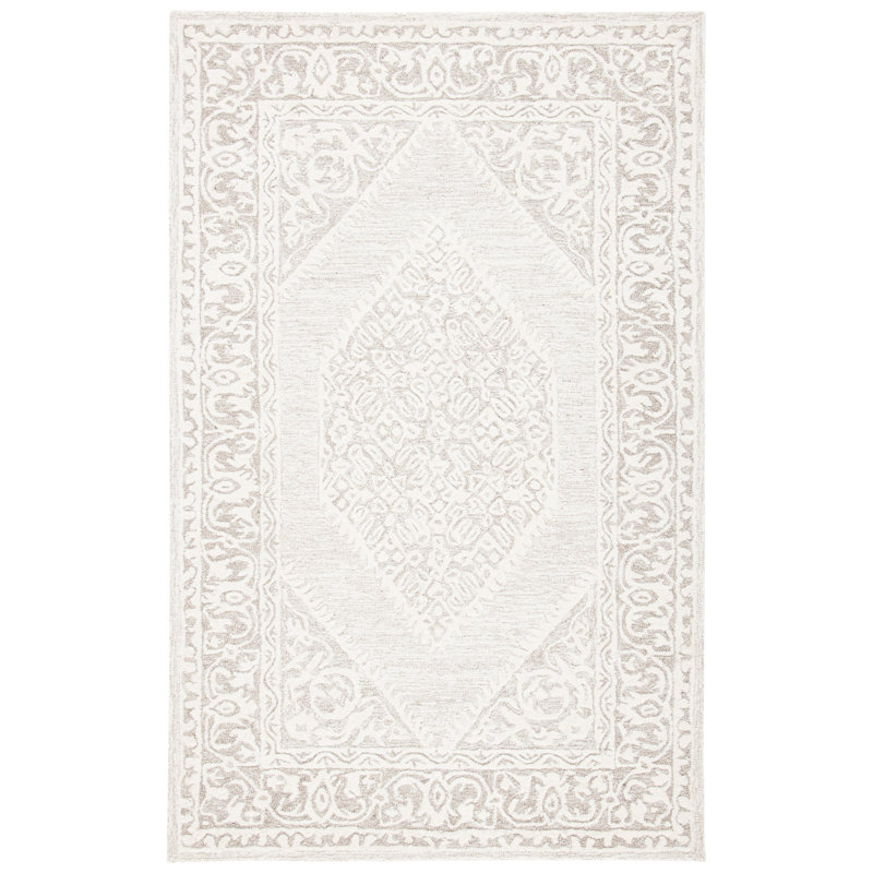 Tapis oriental ivoire / gris touffeté à la main Arcie Owen, Rectangulaire 3 pi x 5 pi