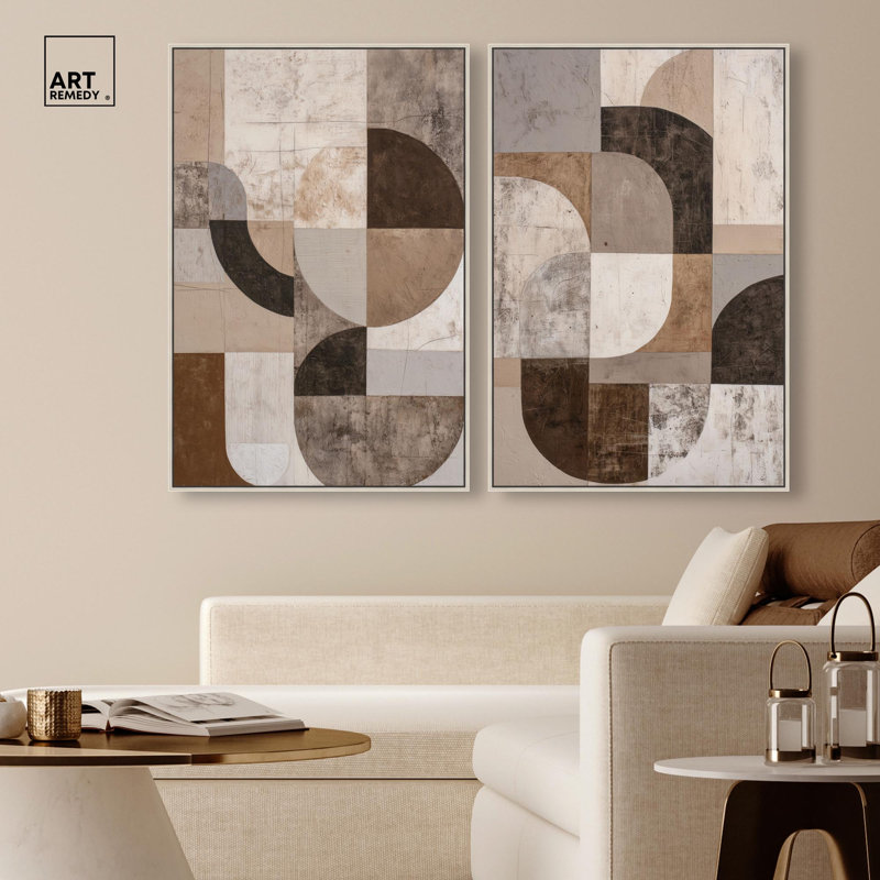 Ordered Earth Duo Canvas Print Abstract Boho Art Set by Art Remedy, Black Frame, 10 x 15, H 36 po x l 24 po