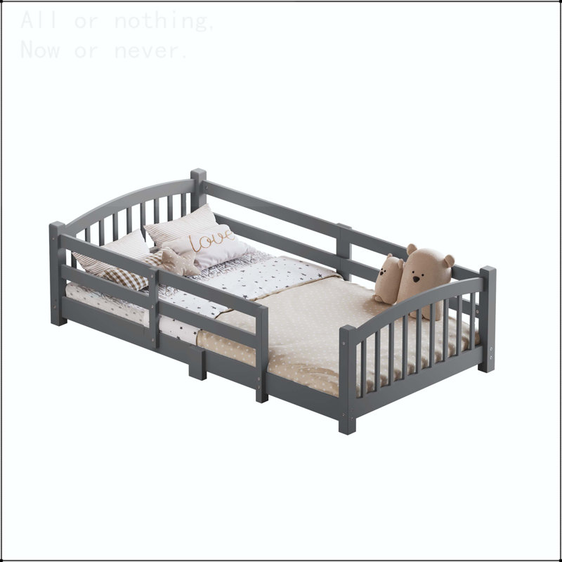 Full Size Montessori Floor Bed with Safety Guardrails, Twin, Gray