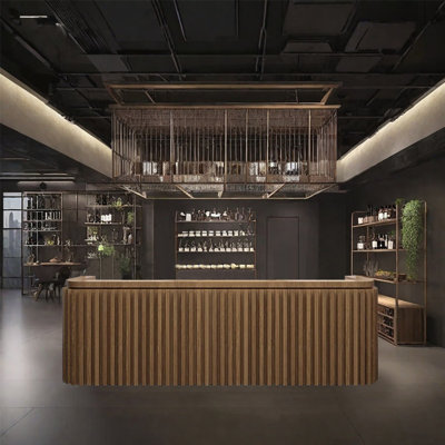 94.48-Inch Rustic Front Desk and Bar Counter with Storage and Wine Rack for Bars and Reception by KPXU Bar Counter