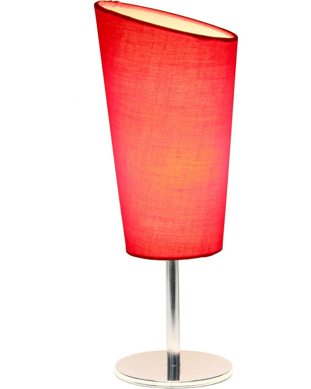  Mini lampe de table chromée avec abat-jour en tissu incliné pour chambres à coucher et tables de chevet, Rouge