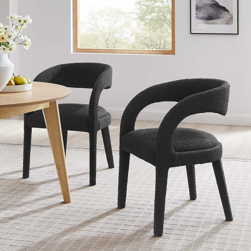 Modway Pinnacle Boucle Upholstered Dining Chair, Fabric Black