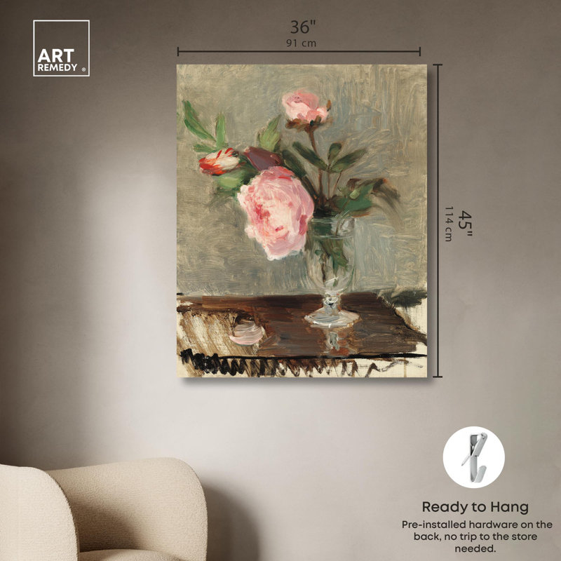 Berthe Morisot - pivoines sur toile, art campagnard rétro par Art Remedy, Toile tendue, H 45 po x l 36 po