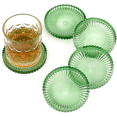 Round Green Crystal Glass Drink Coasters (Set of 5)
