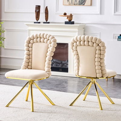 Dining Chairs Set Of 2,Velvet Accent Chairs For Living Room, Vanity Chair With Gold Metal Legs, Upholstered Dining Chairs,360° Swivel For Bedroom,Living Room, Dining Room, Kitchen(Beige)